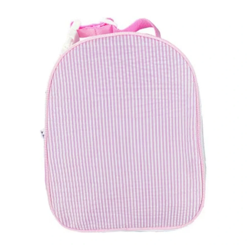 Seersucker Insulated Lunch Bags Pink and Blue Striped Kids Totes - Picture 2 of 6